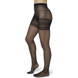 Bonnie Doon Curvy Line Dames Panty met Stippen 20 Denier maat 44/46 XXL Zwart - Plus Size - Lycra Xceptionelle - Maatje meer Panty - Stipjes Print - Zeer Chique en Comfortabel - Hoge Rekbaarheid - Grote maten - Extra Comfort - Black - BP051983.101