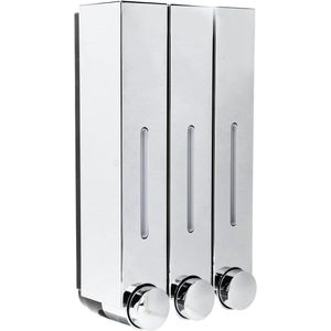 Handmatige Zeepdispenser van 420 Ml X 3 - Wandgemonteerde Lotiondispenser met 3 Doorzichtige Vakken - Zilver 153x280x90mm