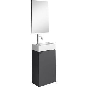 Badplaats Toiletmeubel Apollo 40 x 22 cm - Antraciet - Fonteinmeubel met Wastafel en Spiegel