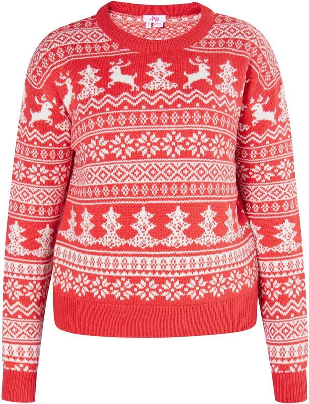 MYMO - Trui 'Biany' - Rood/Wit - Normale Pasvorm - Lange Mouw