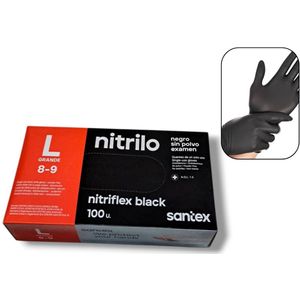 Santex - 100x Wegwerp Handschoenen - Nitrile - Zwart - Powder Free - Latex free - Maat L