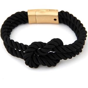 Walletstreet Yin Yang Armband – Gevlochten touw en RVS - Armbandje 19 cm Zwart-voor mannen en vrouwen-Kerstcadeau-Ideale geschenk