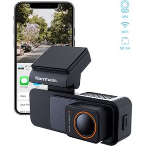 Norrmalm® Dashcam voor auto - 4K - WIFI - App (iOS & Android) - 64GB SD-Kart - Voor & achter camera - G-sensor - Loop opname - Zwart