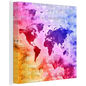 Canvas Wereldkaart - 20x20 - Wanddecoratie Wereldkaart - Kleuren - Abstract