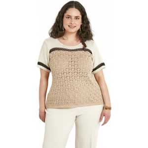 Zacht glanzende trui, korte mouwen, ronde hals