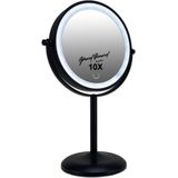 Gérard Brinard oplaadbare Metalen make up LED Spiegel dimbaar zwart, Dubbelzijdig verlicht, 10x vergroting 18cm doorsnee, stroomkabel (USB) - make-upspiegel - beauty - badkamer accessoires