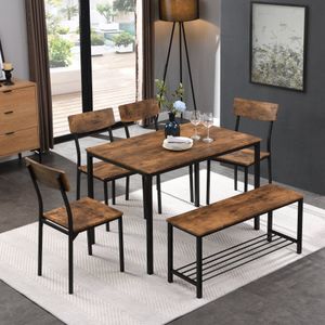 Eettafelstoel en bankset 6 houten stalen frame Keukeneettafelset in industri le stijl