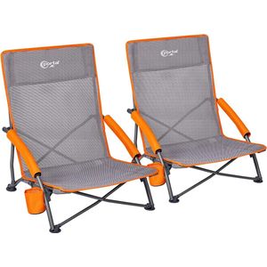 Strandstoel Opvouwbaar 2 Stuks - Draagbaar & Roestbestendig - Campingstoel Lichtgewicht - Stoel met Rugleuning - voor Kind & Volwassenen - Orange/Grijs