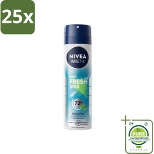 25 x NIVEA MEN - Deodorant Spray - Fresh Kick - 150 ml - Grootverpakking - Anti-transpirant Spray - Cactuswater - Frisheid - Huidbescherming - 72 Uur Bescherming