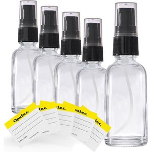 Oputec 5 x 30ml pompflesjes – helder glas crèmespender & lotionspender – navulbaar & herbruikbaar – met etiketten