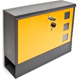 Relaxdays brievenbus met krantenrol - metaal - met slot - 30 x 36 x 10 cm - muur - zwart-geel