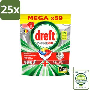 25 x Dreft - Vaatwastabletten - Platinum Plus All-in-One Citroen - Fris resultaat - 59 Tabletten - Grootverpakking - Vaatwascapsules - Vaatwasser Capsules - Anti-dofheidstechnologie - Vaatwasser Schoonmaak - Glans Herstel