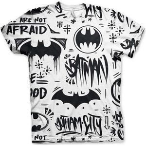 DC Comics Batman Heren Tshirt -S- Icons Allover Wit/Zwart