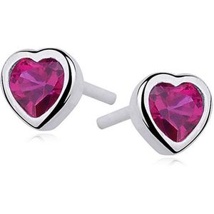 Joy|S - Zilveren 6 mm hartje oorbellen robijn roze zirkonia - gehodineerd