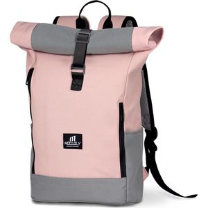 Rolltop Rugzak voor dames en heren, waterdicht, met laptopvak, kleine reisrugzak, elegante reisrugzak voor universiteit, zaken, werk, stad, reizen, roze