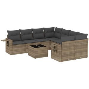 The Living Store 9-delige Loungeset met kussens poly rattan lichtgrijs - Loungebank - Lounge Set - Buis Meubel - Tuinstoel - Outdoor Furniture