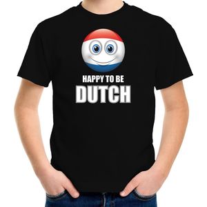 Nederland Happy to be Dutch landen t-shirt met emoticon - zwart - kinderen -  Nederland landen shirt met Nederlandse vlag - EK / WK / Olympische spelen outfit / kleding 122/128