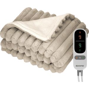 Auronic Elektrische Deken - 160 x 120cm - 1 Persoons Warmtedeken - 3 Warmtestanden - Verwarmingsdeken - Pluche - Taupe