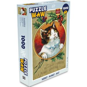 Puzzel Kerst - Kunst - Kat - Legpuzzel - Puzzel 1000 stukjes volwassenen - Kerst - Cadeau - Kerstcadeau voor mannen, vrouwen en kinderen