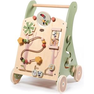 Houten Loopwagen 2-in-1 activiteiten loopwagen - Educatief en Interactief - Motoriek en Cognitieve Ontwikkeling - Natuurlijk Ontwerp - 18+ Maanden - Boho Chic