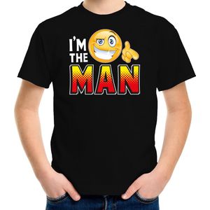 Funny emoticon t-shirt Im the man zwart voor kids - Fun/ cadeau shirt 146/152