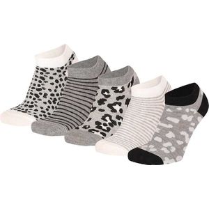 Apollo sneakersokken met 3x panterprint 2x gestreept Grijs/zwart kindermaten 31-34