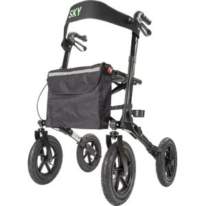 Sky Air - Outdoor Rollator - Zwart - Lichtgewicht - Dubbel Opvouwbaar - Met Stokhouder en Boodschappentas