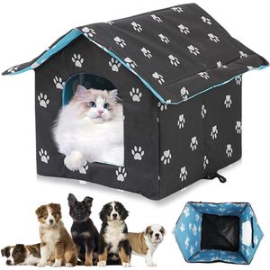 Kattenhuis voor buiten - Winterbestendig - Waterdicht en warm - Opvouwbaar - Met afneembaar kussen - Wasbaar - Voor kleine hond kat zwerfhuisdieren - 40 x 38 x 35 cm .