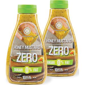 Rabeko Zero Sauce — honingmosterd, 2 x 425 ml zonder suiker en vetarm — gezonde koolhydraatarme producten met minder calorieën en minder vet voor salades, frieten, hamburgers, grills — gluten — en lactosevrij