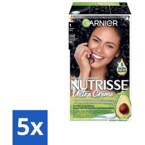 Garnier - Nutrisse Ultra Crème 1 - Haarkleuring - Zwart - Intens Voedend - Permanente Kleur - Bulkverpakking - 5 stuks
