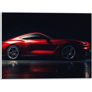 PVC Schuimplaat - Zijkant van Rode Sportauto tegen Zwarte Achtergrond - 40x30 cm Foto op PVC Schuimplaat (Met Ophangsysteem)