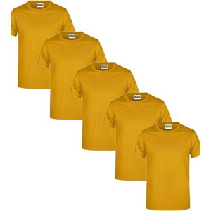 James & Nicholson 5 Pack Geel T-Shirts Heren, 100% Katoen Ronde Hals, Ondershirts Maat M