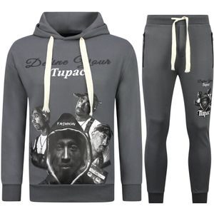 2Pac Joggingpak Hoodie Heren - Tupac Trainingspakken - Huispak Heren Volwassenen - 672 -Grijs