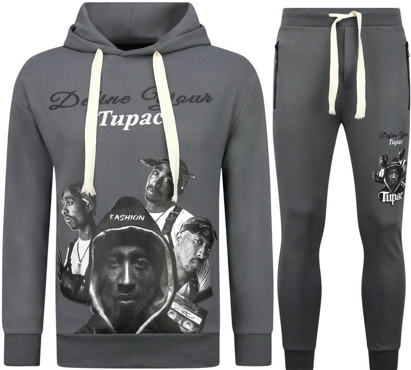 2Pac Joggingpak Hoodie Heren - Tupac Trainingspakken - Huispak Heren Volwassenen - 672 -Grijs