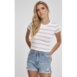 Urban Classics - Stripe Crop top - M - Wit/Roze