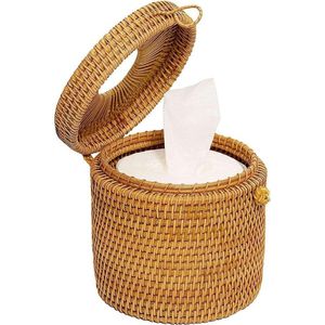 Rieten Tissue Box met Deksel voor Badkamer en Woonkamer - Opbergdoos voor Toiletpapier
