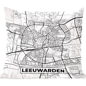 Sierkussen - Kaart Leeuwarden - Zwart En Wit - 60 Cm X 60 Cm