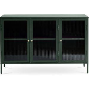 Olivine Katja Sideboard Groen - Dressoir - Metaal - Met Glas - 3 Deuren - Verstelbare Planken - Industrieel - 132 cm