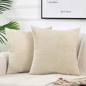 2 stuks decoratieve sierkussenhoezen voor woonkamerbankbed, rustieke boerderij Boho woondecoratie, zachte corduroy patchwork textuur vierkante kussenhoes (55x55 cm)