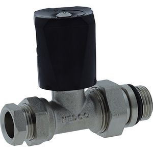 Radiatorkraan 15mm Recht met knelset 1/2x15mm zwarte knop