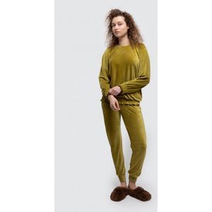 Lords & Lilies huispak dames velours - olijf - 242-52-TPL-V/762 - maat XL