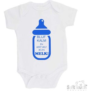 100% katoenen Romper "Blijf kalm en geef mij mijn MELK!" Jongens Katoen Wit/blauw Maat 56/62