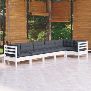 The Living Store Loungeset Grenenhout - 63.5x63.5x62.5 cm - wit - antraciet - incl - kussens