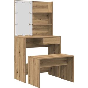 vidaXL - Kaptafelset - met - LED-verlichting - bewerkt - hout - artisanaal - eiken