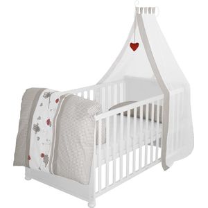 Compleet bed Set 'Little Stars', babybed wit met uitrusting, combi kinderbed 70x140 cm incl. beddengoed, hemel, nest, matras Adam en uil Adam und Eule