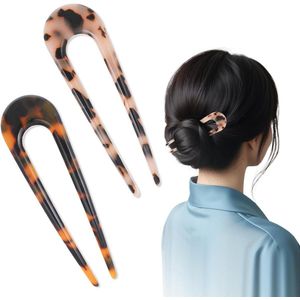 U-vormige haarspelden in Franse stijl schildpadschaal (2 stuks) voor lang haar - voor vrouwen en meisjes