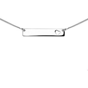 The Fashion Jewelry Collection Graveerketting Hart Plaat 5 mm 42 + 5 cm - Zilver Gerhodineerd