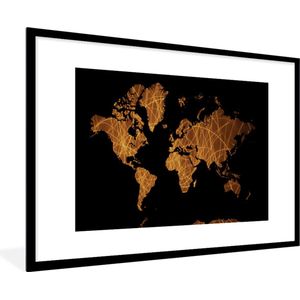 Fotolijst incl. Poster - Wereldkaart - Zwart - Goud - 120x80 cm - Posterlijst