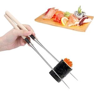 Herbruikbare Eetstokjes van Rvs met Houten Handvat - Japanse Sushi Eetstokjes - Vaatwasmachinebestendig - 1 Paar - Levensmiddelen