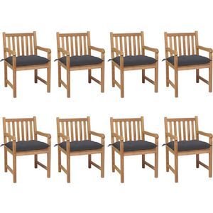 The Living Store Tuinstoelenset - Teakhout - 8 stoelen met kussens - Rustiek design